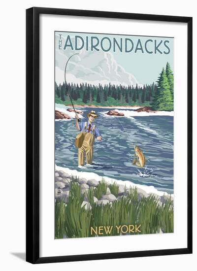 The Adirondacks, New York State - Fishing Scene-Lantern Press-Framed Art Print