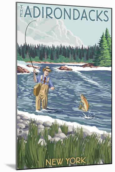 The Adirondacks, New York State - Fishing Scene-Lantern Press-Mounted Art Print