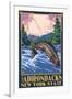 The Adirondacks, New York State - Fly Fisherman-Lantern Press-Framed Art Print