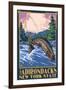 The Adirondacks, New York State - Fly Fisherman-Lantern Press-Framed Art Print