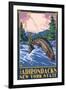 The Adirondacks, New York State - Fly Fisherman-Lantern Press-Framed Art Print