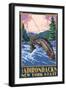 The Adirondacks, New York State - Fly Fisherman-Lantern Press-Framed Art Print