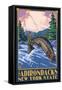 The Adirondacks, New York State - Fly Fisherman-Lantern Press-Framed Stretched Canvas