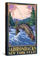 The Adirondacks, New York State - Fly Fisherman-Lantern Press-Stretched Canvas