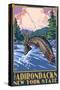 The Adirondacks, New York State - Fly Fisherman-Lantern Press-Stretched Canvas