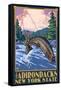 The Adirondacks, New York State - Fly Fisherman-Lantern Press-Framed Stretched Canvas