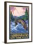 The Adirondacks, New York State - Fly Fisherman-Lantern Press-Framed Art Print