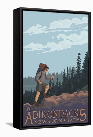 The Adirondacks, New York State - Hiking Scene-Lantern Press-Framed Stretched Canvas