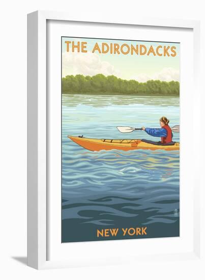 The Adirondacks, New York State - Kayak Scene-Lantern Press-Framed Art Print