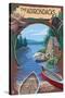 The Adirondacks, New York State - Lake Montage Scene-Lantern Press-Stretched Canvas