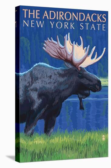 The Adirondacks, New York State - Moose at Night-Lantern Press-Stretched Canvas