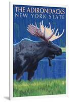 The Adirondacks, New York State - Moose at Night-Lantern Press-Framed Art Print