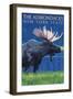 The Adirondacks, New York State - Moose at Night-Lantern Press-Framed Art Print