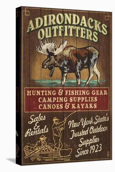 The Adirondacks, New York State - Outfitters Moose-Lantern Press-Stretched Canvas