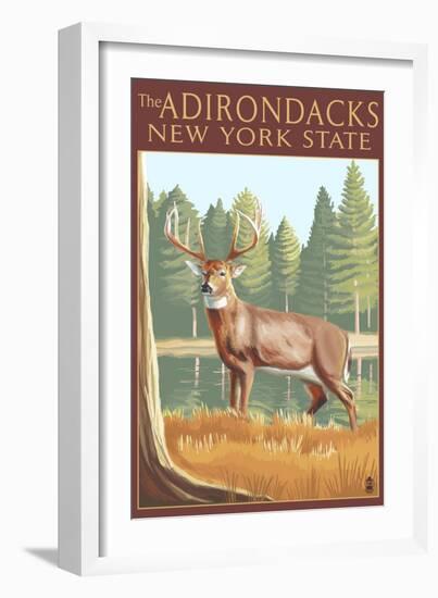 The Adirondacks, New York State - White Tailed Deer Buck-Lantern Press-Framed Art Print
