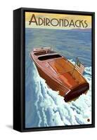 The Adirondacks - Wooden Boat on Lake-Lantern Press-Framed Stretched Canvas