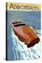 The Adirondacks - Wooden Boat on Lake-Lantern Press-Stretched Canvas