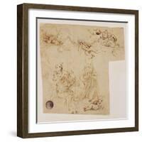 The Adoration of the Child by the Virgin Mary, with Other Figures and Angels-Leonardo da Vinci-Framed Giclee Print