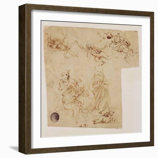 The Adoration of the Child by the Virgin Mary, with Other Figures and Angels-Leonardo da Vinci-Framed Giclee Print