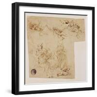 The Adoration of the Child by the Virgin Mary, with Other Figures and Angels-Leonardo da Vinci-Framed Giclee Print