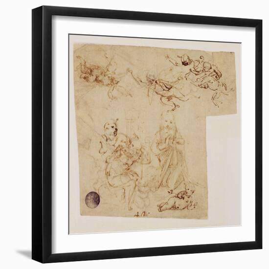 The Adoration of the Child by the Virgin Mary, with Other Figures and Angels-Leonardo da Vinci-Framed Giclee Print