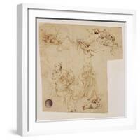 The Adoration of the Child by the Virgin Mary, with Other Figures and Angels-Leonardo da Vinci-Framed Giclee Print