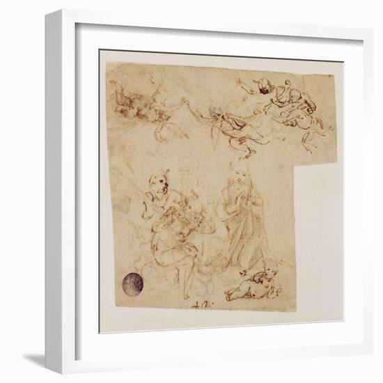 The Adoration of the Child by the Virgin Mary, with Other Figures and Angels-Leonardo da Vinci-Framed Giclee Print