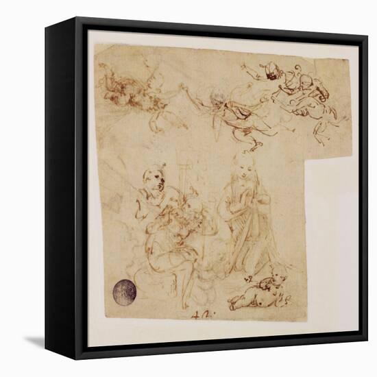 The Adoration of the Child by the Virgin Mary, with Other Figures and Angels-Leonardo da Vinci-Framed Stretched Canvas