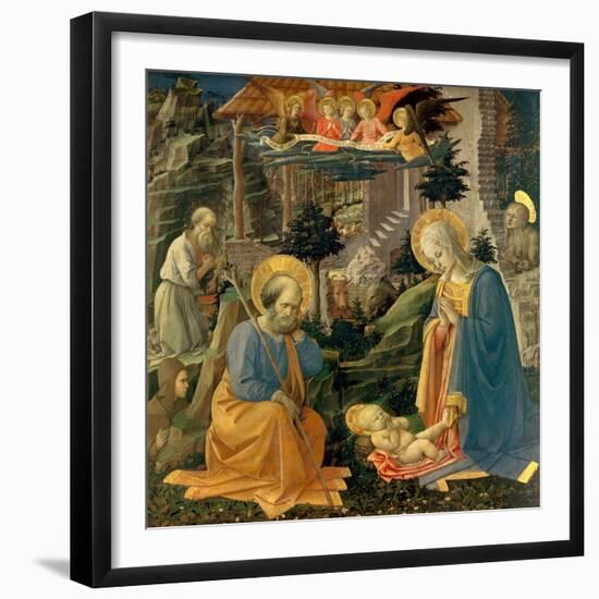 The Adoration of the Child with the Saints Joseph, Hilary, Jerome and Mary Magdalene, about 1455-Fra Filippo Lippi-Framed Giclee Print