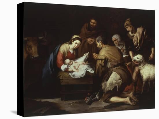 The Adoration of the Shepherds, 1645-50, 17X228Cm-Bartolome Esteban Murillo-Stretched Canvas