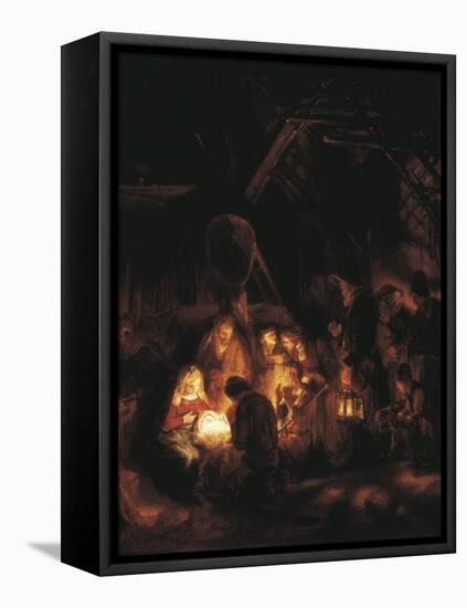The Adoration of the Shepherds-Rembrandt van Rijn-Framed Stretched Canvas