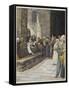 The Adulterous Woman - Christ Writing Upon the Ground-James Tissot-Framed Stretched Canvas