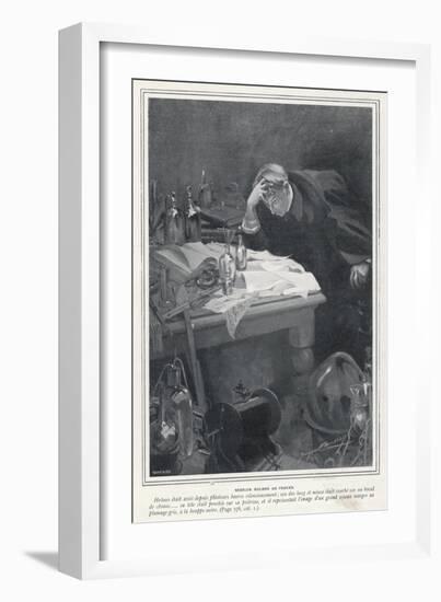 The Adventure of the Dancing Men Sherlock Holmes Studies the Case at His Desk-Jacques Camory-Framed Art Print