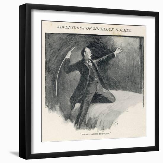 The Adventure of the Speckled Band, Sherlock Holmes Lashes out at the Band-Sidney Paget-Framed Photographic Print