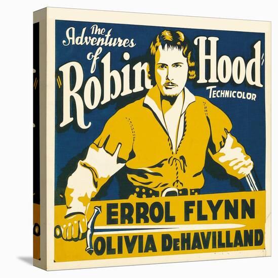 THE ADVENTURES OF ROBIN HOOD, Errol Flynn on jumbo window card, 1938-null-Stretched Canvas