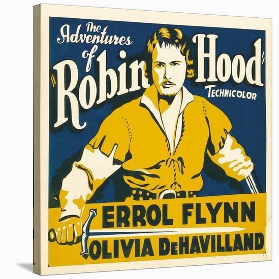 THE ADVENTURES OF ROBIN HOOD, Errol Flynn on jumbo window card, 1938-null-Stretched Canvas