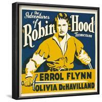 THE ADVENTURES OF ROBIN HOOD, Errol Flynn on jumbo window card, 1938-null-Framed Art Print