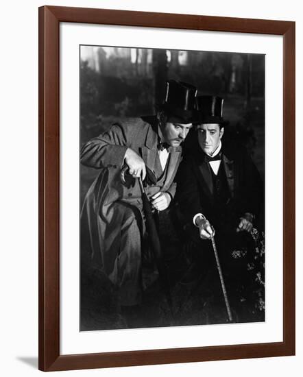THE ADVENTURES OF SHERLOCK HOLMES, 1939 directed by ALFRED WERKER Nigel Bruce and Basil Rathbone (b-null-Framed Photo