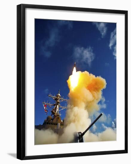 The Aegis-class Destroyer USS Hopper Launching a Standard Missile 3 Blk IA in Kauai, Hawaii.-Stocktrek Images-Framed Photographic Print