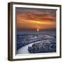 The Aerial View of Snow-Covered Winter Forest in Time Sundown on Christmas Eve.-Vladimir Melnikov-Framed Photographic Print