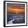 The Aerial View of Snow-Covered Winter Forest in Time Sundown on Christmas Eve.-Vladimir Melnikov-Framed Photographic Print