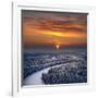 The Aerial View of Snow-Covered Winter Forest in Time Sundown on Christmas Eve.-Vladimir Melnikov-Framed Photographic Print