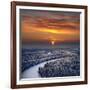 The Aerial View of Snow-Covered Winter Forest in Time Sundown on Christmas Eve.-Vladimir Melnikov-Framed Photographic Print