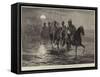 The Afghan War, a Raid Against the Momunds, the 11th Bengal Lancers Crossing the Kunar River-null-Framed Stretched Canvas