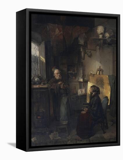 The Aged Moneylender Examining the Last Pieces of Jewelry of Lady Fallen on Hard Times, 1853-Domenico Induno-Framed Stretched Canvas