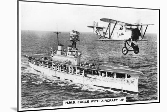 The Aircraft Carrier HMS 'Eagle' and a Fairey Flycatcher Aircraft-null-Mounted Giclee Print