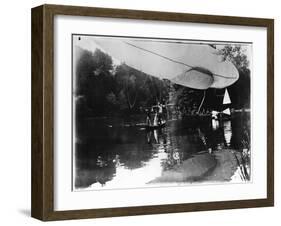 The Airship of Alberto Santos-Dumont (1873-1932) Landing in Bois de Boulogne in the Rothschild…-Valerian Gribayedoff-Framed Photographic Print