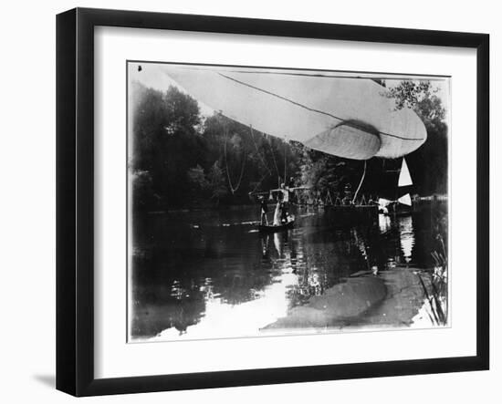 The Airship of Alberto Santos-Dumont (1873-1932) Landing in Bois de Boulogne in the Rothschild…-Valerian Gribayedoff-Framed Photographic Print