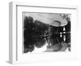 The Airship of Alberto Santos-Dumont (1873-1932) Landing in Bois de Boulogne in the Rothschild…-Valerian Gribayedoff-Framed Photographic Print