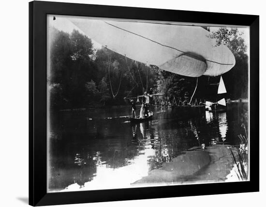 The Airship of Alberto Santos-Dumont (1873-1932) Landing in Bois de Boulogne in the Rothschild…-Valerian Gribayedoff-Framed Photographic Print